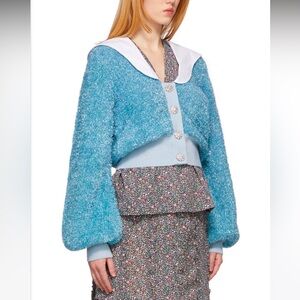 GANNI Blue Knit Poplin Collar Sparkle Cardigan
